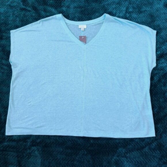NWT J. Jill Love Linen Knit Top Lightweight Oversized V-neck size 1X Aqua Blue - Picture 12 of 16